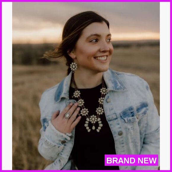 Western Turquoise Jewelry Set Vintage Cowgirl Concho Necklace Earrings - Picture 4 of 7